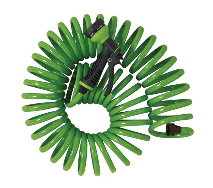 50 Foot Coil Hose with ABS threads and 8 Pattern Nozzle