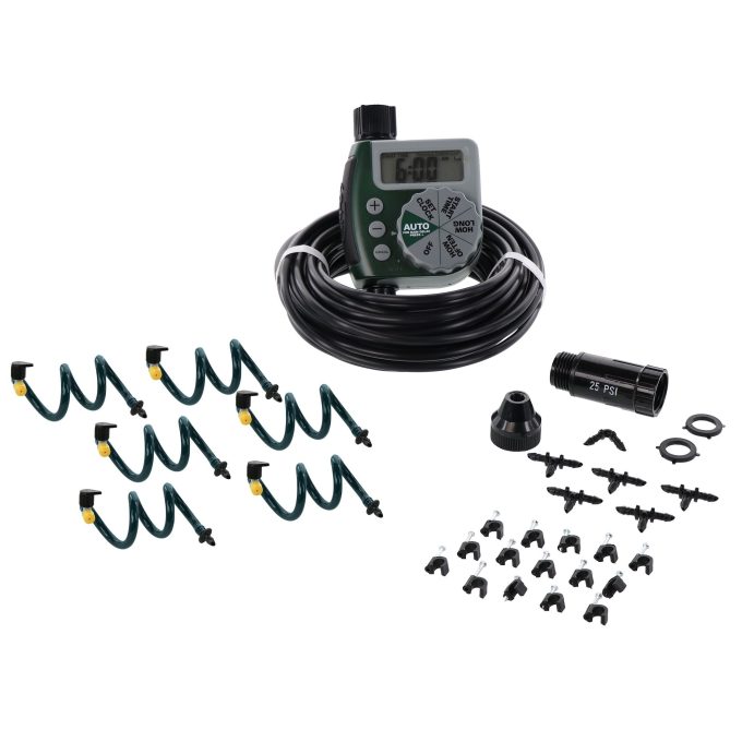 Hanging Basket Drip Irrigation Watering Kit with 1-Outlet Digital Hose Faucet Timer