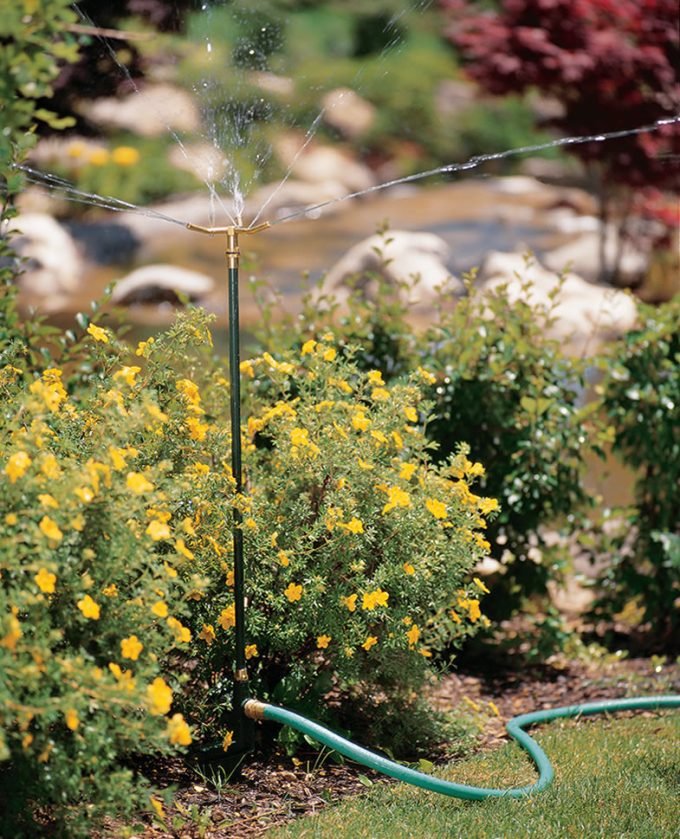 Telescoping High Rise Brass 3-Arm Sprinkler with Step Spike